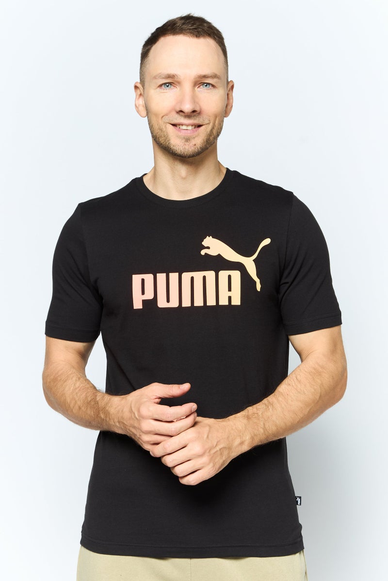 PUMA تي شيرت رياضي للرجال بأكمام قصيرة، شعار العلامة التجارية، خارجي، أسود - Image 1