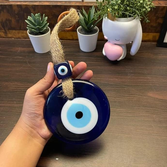 BLUE BEADS Turkish Feng Shui Vastu Blue Glass Evil Eye Hanging/Door Hanging Nazar Batu for Protection and Good Luck - Perfect for Gifting Home or Office (Jute) - Image 2