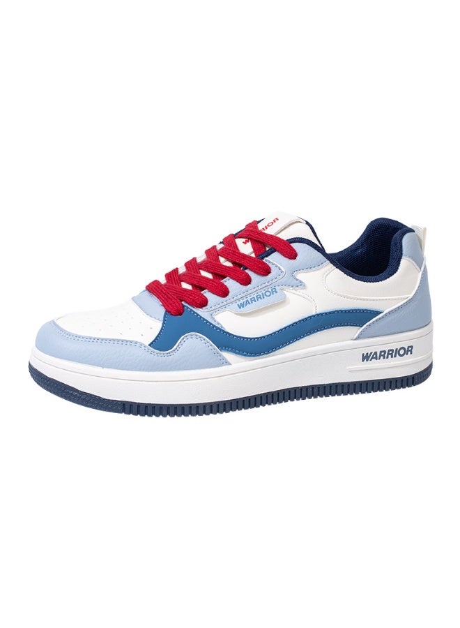 Warrior Color-Blocked Low-Top Sneakers, Blue-White-Red Spliced Trendy Casual Shoes, Versatile Couples' Sports White Shoes