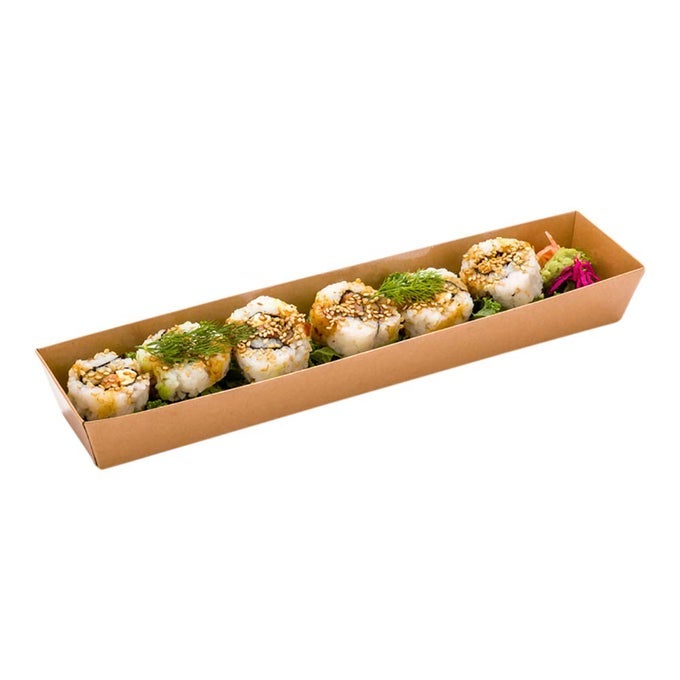 MATSURI VISION 112 X 2 X 14 INCH SUSHI TRAYS 100 GREASEPROOF SUSHI PACKAGING BOXES LIDS SOLD SEPARATELY DISPOSABLE KRAFT PAPER SUSHI CONTAINERS FOR APPETIZERS OR DESSERTS