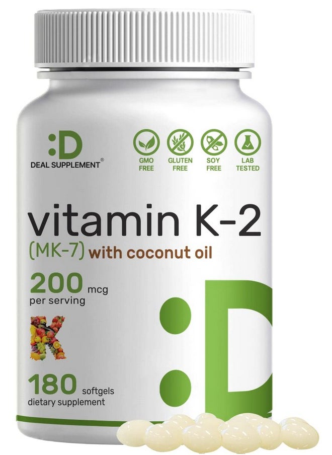 Eagleshine Vitamins - Vitamin K2 Mk7 With Virgin Coconut Oil 180 Softgels Vitamin K2 As Menaquinone7 200 Mcg ; Advanced Vitamin K Supplement Promotes Bone Health Nongmo No Gluten - Image 1