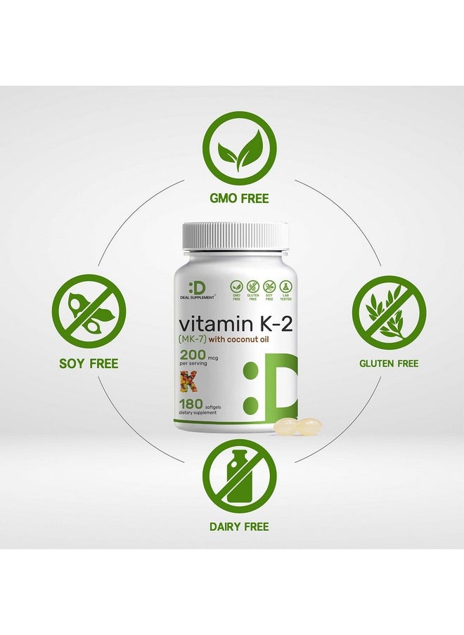 Eagleshine Vitamins - Vitamin K2 Mk7 With Virgin Coconut Oil 180 Softgels Vitamin K2 As Menaquinone7 200 Mcg ; Advanced Vitamin K Supplement Promotes Bone Health Nongmo No Gluten - Image 1
