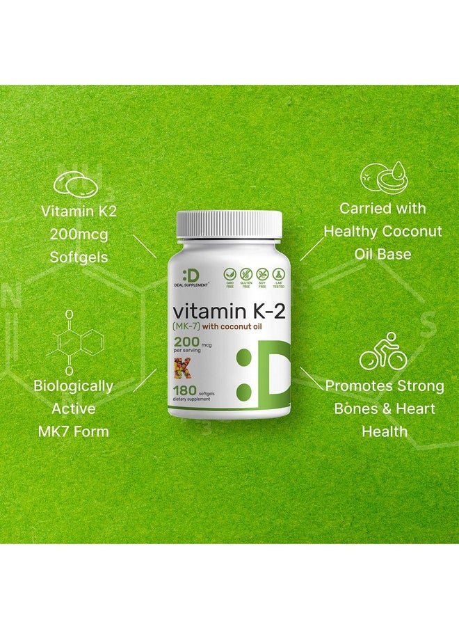 Eagleshine Vitamins - Vitamin K2 Mk7 With Virgin Coconut Oil 180 Softgels Vitamin K2 As Menaquinone7 200 Mcg ; Advanced Vitamin K Supplement Promotes Bone Health Nongmo No Gluten - Image 1