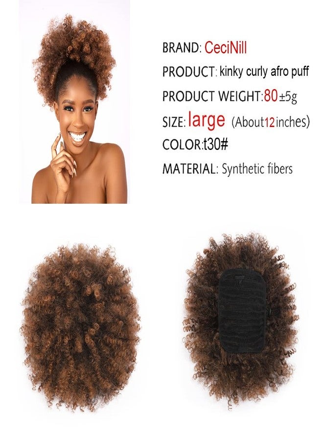 CECINILL Afro Puff kinky curly Drawstring Ponytail Extension for Black Women Synthetic Short Afro Kinkys Curly Afro Bun Extension Hairpieces Updo Hair Extensions with Two Clips(T30#) - Image 3