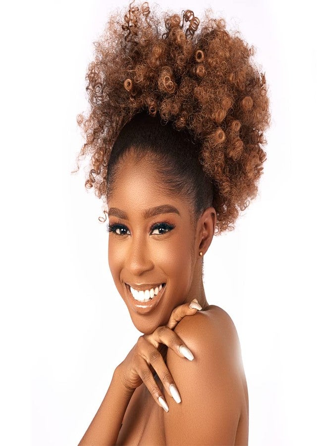 CECINILL Afro Puff kinky curly Drawstring Ponytail Extension for Black Women Synthetic Short Afro Kinkys Curly Afro Bun Extension Hairpieces Updo Hair Extensions with Two Clips(T30#) - Image 1