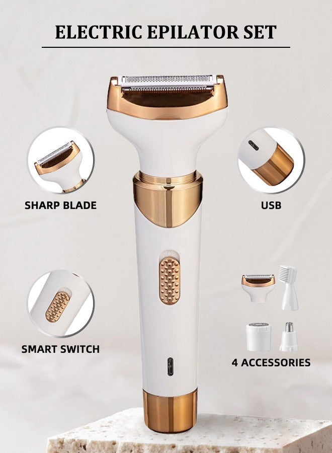 Epilator 4-in-1 - Professional Hair Removal for Bikini/Legs/Underarm,  Waterproof IPX7 Women's Long-Lasting Smooth Skin Kit USB Charge - Image 2