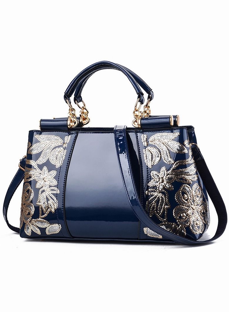 Elegant Luxurious Handbag Advanced Leather Unique Glossy Bridal Wedding Large Capacity One Shoulder Carved Messenger Bag for Women/Mother/Girl Friend Gift Blue  - Image 1