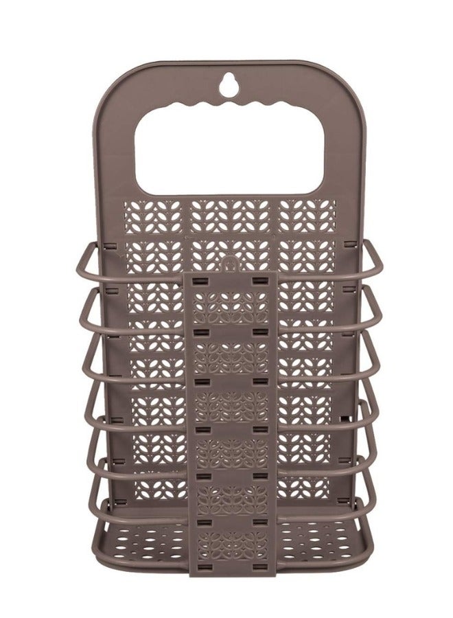 Foldable Hanging Laundry Basket with Plastic Handle Storage Basket for Home Clothes Organizer - Brown - Image 4