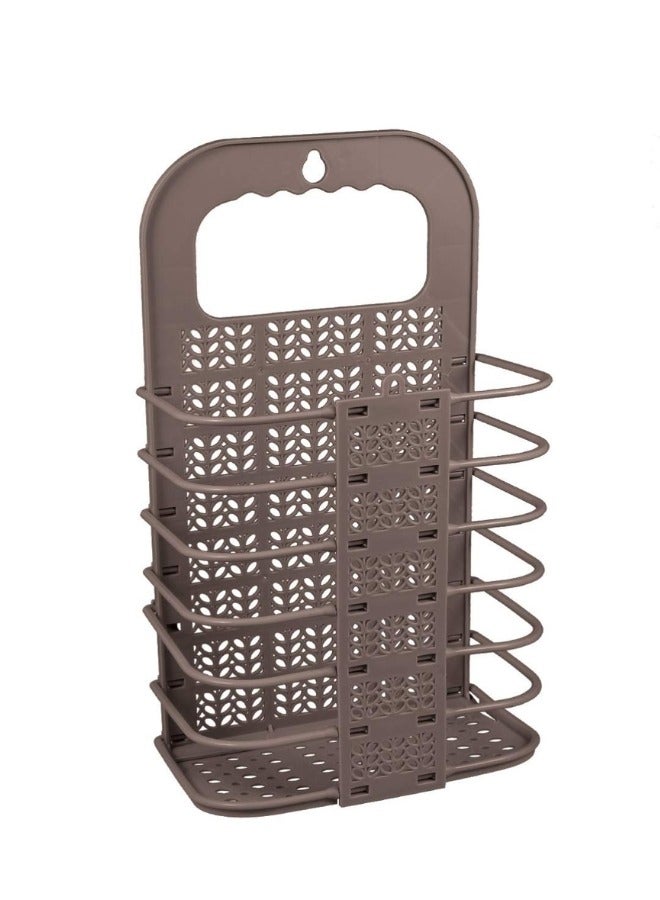 Foldable Hanging Laundry Basket with Plastic Handle Storage Basket for Home Clothes Organizer - Brown - Image 3