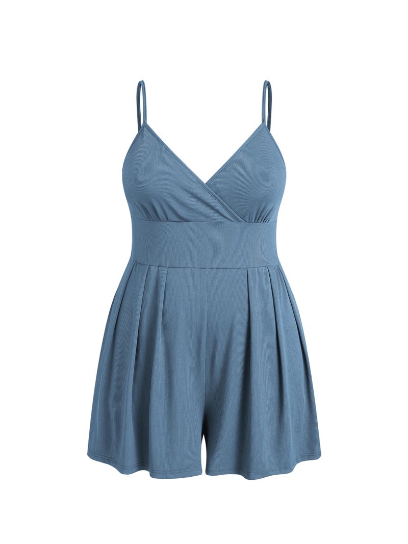 CIDER Plus Size Rompers For Curvy Women V Neck Sleeveless Spaghetti Strap Wide Leg Shorts Overalls Jumpsuit Summer Outfits - Image 1