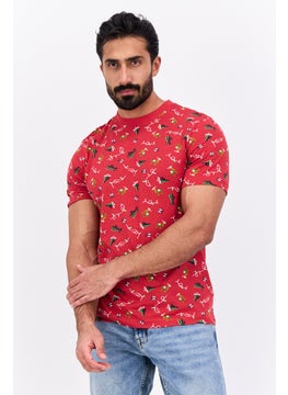 Jules Men Crew Neck Short Sleeve Christmas Print T-Shirts, Red Combo  - Image 1
