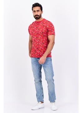 Jules Men Crew Neck Short Sleeve Christmas Print T-Shirts, Red Combo  - Image 2