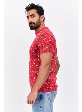 Jules Men Crew Neck Short Sleeve Christmas Print T-Shirts, Red Combo  - Image 3