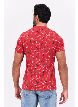Jules Men Crew Neck Short Sleeve Christmas Print T-Shirts, Red Combo  - Image 4