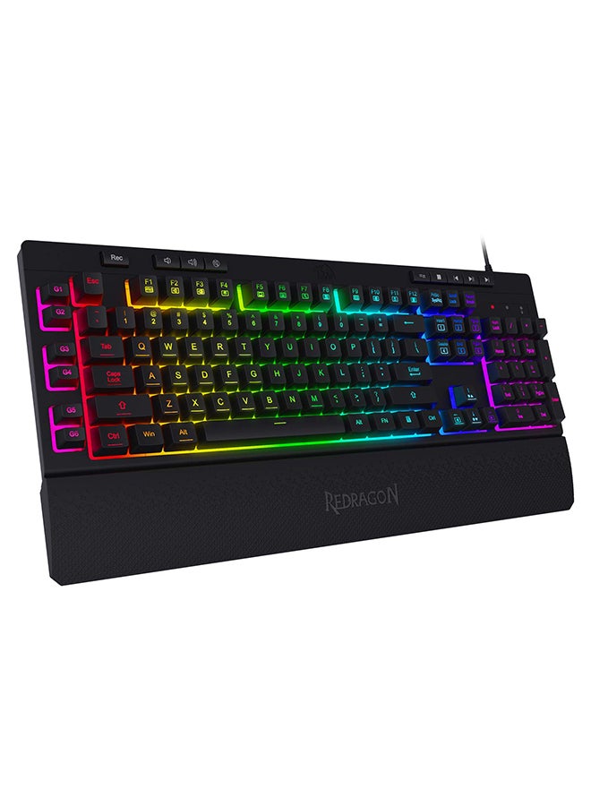 Redragon Shiva K512 RGB Backlit Membrane Wired Gaming Keyboard with Multimedia Keys, 6 Extra On-Board Macro Keys, Dedicated Media Control, Detachable Wrist Rest- Black - Image 2