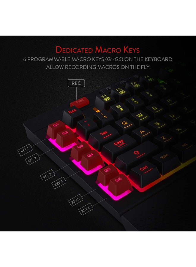 Redragon Shiva K512 RGB Backlit Membrane Wired Gaming Keyboard with Multimedia Keys, 6 Extra On-Board Macro Keys, Dedicated Media Control, Detachable Wrist Rest- Black - Image 4