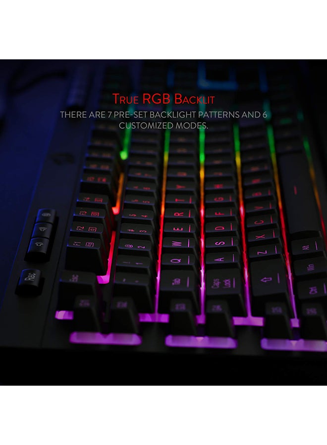 Redragon Shiva K512 RGB Backlit Membrane Wired Gaming Keyboard with Multimedia Keys, 6 Extra On-Board Macro Keys, Dedicated Media Control, Detachable Wrist Rest- Black - Image 5
