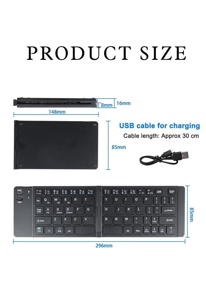 Foldable Bluetooth Keyboard, Ultra-Slim Pocket Size Rechargeable Keyboard,Compatible with IOS/Android/Windows,Smartphone/Tablet/Laptop,Black - Image 2