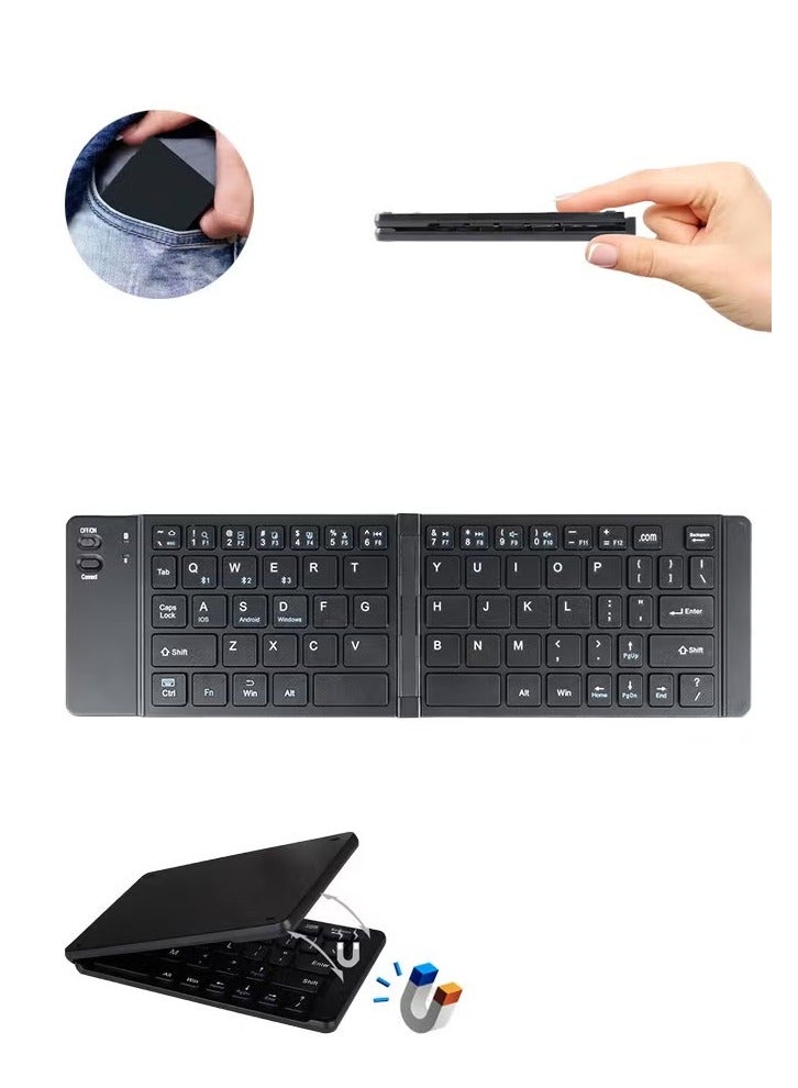 Foldable Bluetooth Keyboard, Ultra-Slim Pocket Size Rechargeable Keyboard,Compatible with IOS/Android/Windows,Smartphone/Tablet/Laptop,Black - Image 1