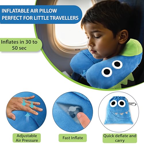 REMAXX Inflatable Kids Travel Neck Pillow for Boys and Girls for Car Airplane Compact Washable Soft Cozy Quick Inflation Camel Head Design with Included Carrybag with Free Sketch for Coloring The Box - Image 3
