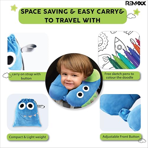 REMAXX Inflatable Kids Travel Neck Pillow for Boys and Girls for Car Airplane Compact Washable Soft Cozy Quick Inflation Camel Head Design with Included Carrybag with Free Sketch for Coloring The Box - Image 5