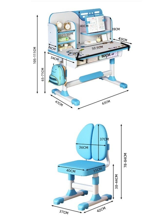 طقم مكتب وكرسي دراسة قابل للتعديل للأطفال، طاولة دراسة مريحة مع رف كتب، ودرج تخزين، وأرفف (وردي، RB-86) - Image 3
