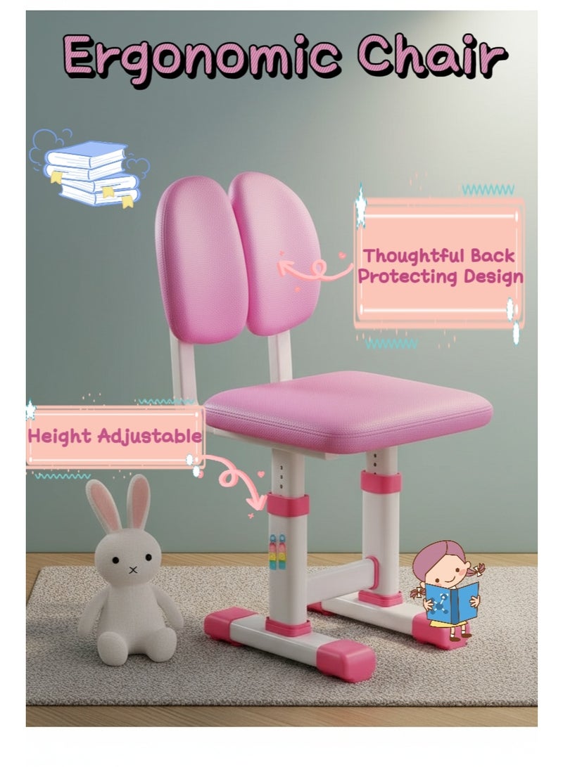 طقم مكتب وكرسي دراسة قابل للتعديل للأطفال، طاولة دراسة مريحة مع رف كتب، ودرج تخزين، وأرفف (وردي، RB-86) - Image 5