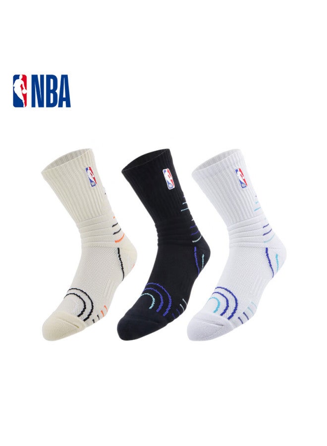 Nba Men's Casual Sports Socks High Tube Cotton Socks Running Autumn Thick Terry Basketball Socks 3 Pairs - Image 1