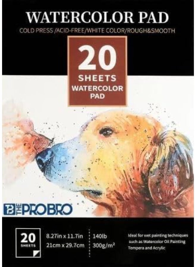 THE PRO BRO A4 Watercolor Paper 300 GSM | 20 Sheets | Cold Press Sketchbook for Painting & Drawing - Image 1