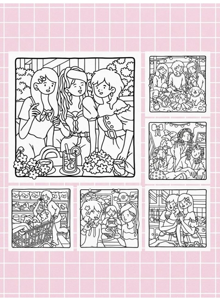 Girl Bestie Cute Coloring Book for Teens & Women - Stress Relief Hand-Drawn Designs, 24 Pages, 20x20cm - Image 4