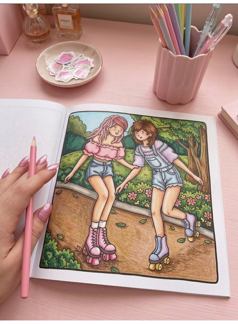 Girl Bestie Cute Coloring Book for Teens & Women - Stress Relief Hand-Drawn Designs, 24 Pages, 20x20cm - Image 5