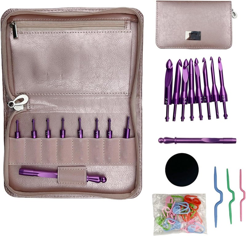 Aluminum Crochet Hook with 8 Interchangeable Tip Knitting Marker Knitting Needle Ergonomic Needle 3.0mm-7.0mm Removable Hook Head - Image 1