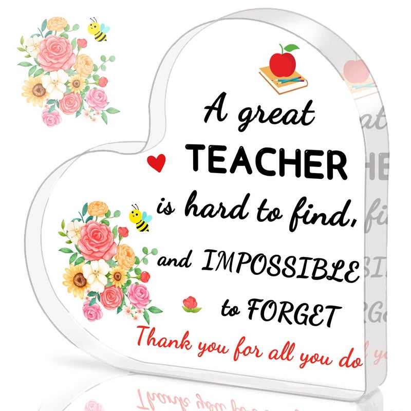 ilifemate Teacher Gifts for Women, Men, Christmas Gifts for Teachers - Acrylic Heart Shape Plaque Teachers Gifts, Teacher Christmas Birthday Thanksgiving Appreciation Gifts for Women Men Best Teacher Gifts - Image 1