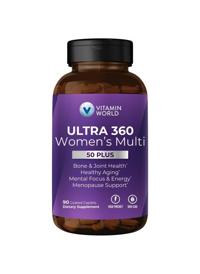 VITAMIN WORLD Ultra 360 Multivitamin for Women 50 Plus, Women's 50+ Multivitamin with Minerals & Herbs for Menopause Support, Supplement with Vitamin B, D, E & Zinc for Healthy Aging, 90 Caplets - Image 1