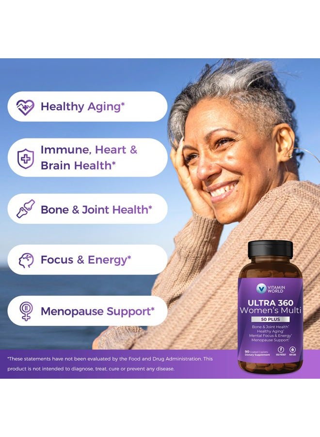 VITAMIN WORLD Ultra 360 Multivitamin for Women 50 Plus, Women's 50+ Multivitamin with Minerals & Herbs for Menopause Support, Supplement with Vitamin B, D, E & Zinc for Healthy Aging, 90 Caplets - Image 4