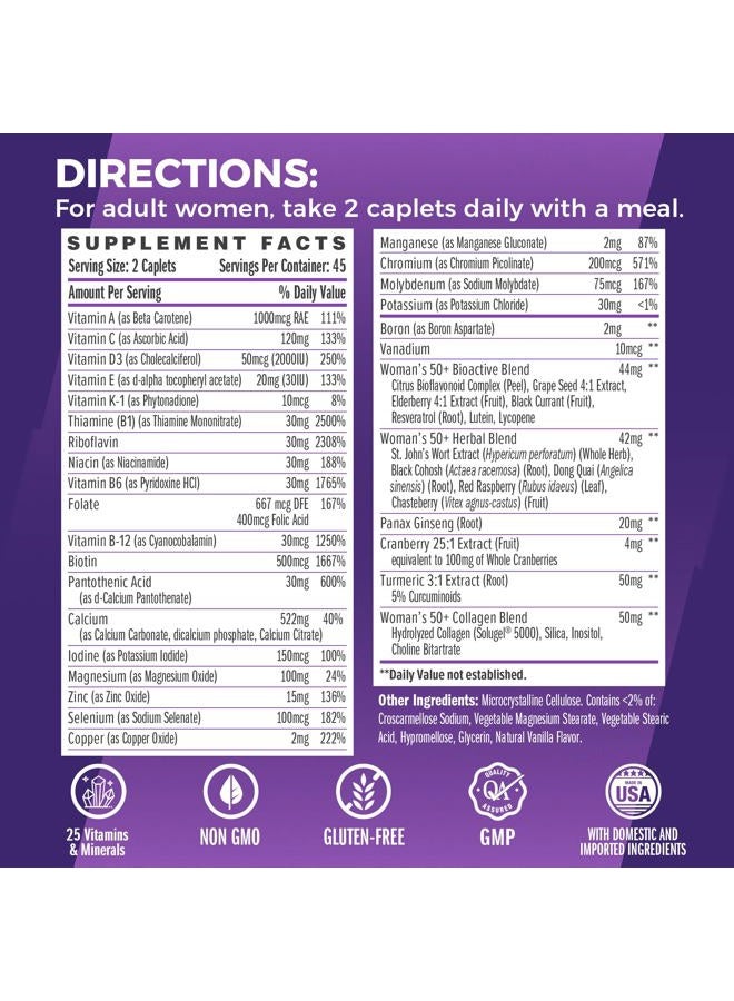 VITAMIN WORLD Ultra 360 Multivitamin for Women 50 Plus, Women's 50+ Multivitamin with Minerals & Herbs for Menopause Support, Supplement with Vitamin B, D, E & Zinc for Healthy Aging, 90 Caplets - Image 2
