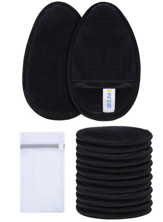 Sinland وسادات إزالة المكياج القابلة لإعادة الاستخدام من SINLAND للوجه والعينين والشفتين، قماش تنظيف وجه ناعم من الألياف الدقيقة لجميع أنواع البشرة، صديقة لإزالة المكياج مع حقيبة غسيل، عبوة سوداء تحتوي على 12 قطعة - Image 1