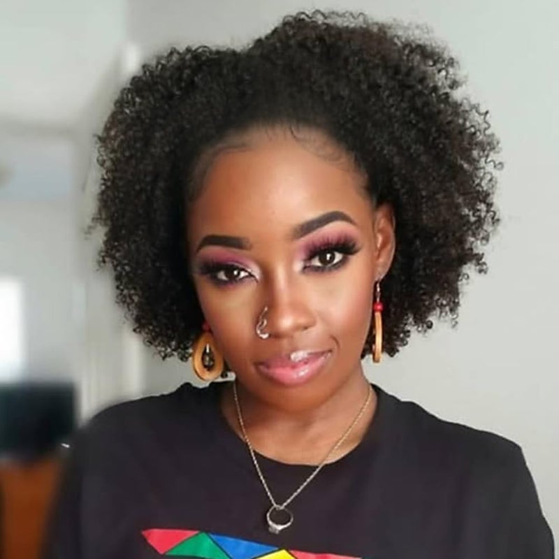 Legendhair Wear & Go Glueless Wigs Human Hair Afro Kinky Curly Human Hair Half Wigs for Black Women Seamless Kinky Curly Bob Pixie Cut Wig Drawstring Full Head Clip in Half Wig 200% Density 8 Inch - Image 1