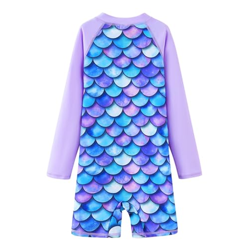 UMELOK Girls Rash Guard Long Sleeve One Piece Swimsuits with UPF 50+ Sun Protection Zipper Bathing Suits Purple，Scale,4T - Image 3