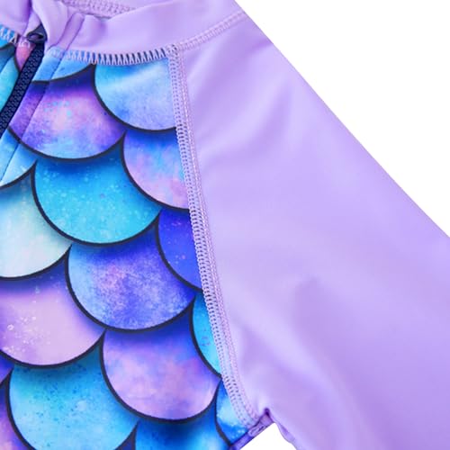 UMELOK Girls Rash Guard Long Sleeve One Piece Swimsuits with UPF 50+ Sun Protection Zipper Bathing Suits Purple，Scale,4T - Image 2