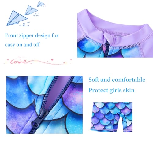 UMELOK Girls Rash Guard Long Sleeve One Piece Swimsuits with UPF 50+ Sun Protection Zipper Bathing Suits Purple，Scale,4T - Image 5