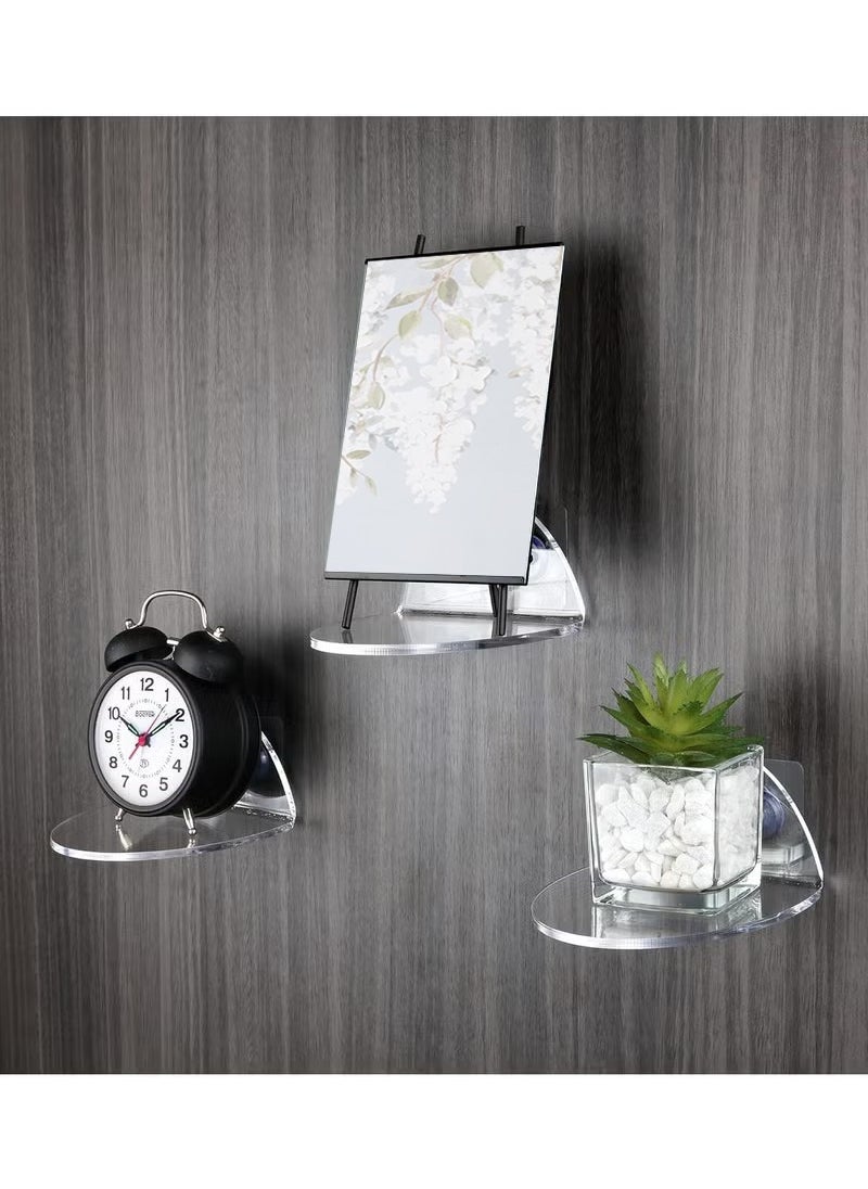 SMARTPOINTS Set of 3 Small Acrylic Wall Shelves – Clear Floating Display Shelves for Home & Office Decor  - Image 3