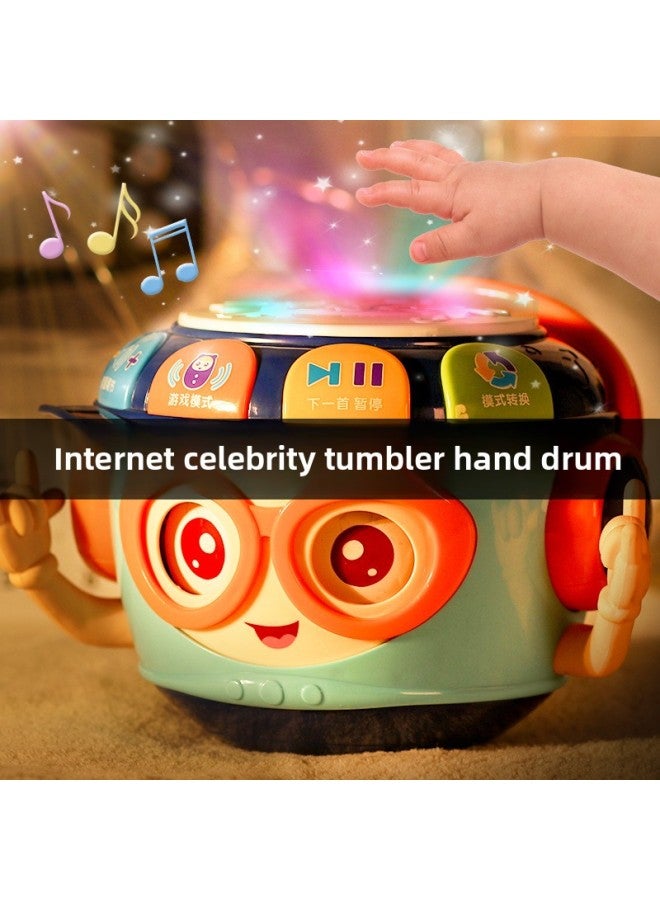 Baby Educational Toys Handbeat Drum 0-1-2 Years Old Children Music Projection Beat Drum Early Education Tumbler Boys And Girls-Color:Early Education Blink Projection Hand Drum [Powder] Standard Edition - Image 2