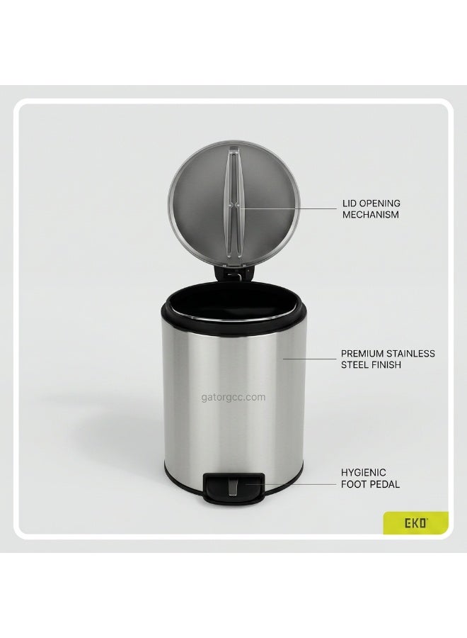 EKO NOVA SERIES | Brushed Stainless Steel Finish | Soft-Closing | Fingerprint-Resistant | Step Trash Bin | Small | 5L - Image 2