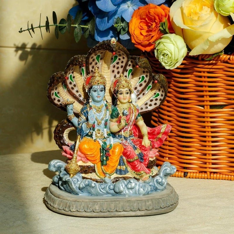 alikiki Hindu Laxmi Narayan Statue - 6.4”H Indian Idol Lakshmi Narayan Bhagwan Lord Vishnu MATA Murti Item Indian God Home Office Temple Mandir Shrine Altar Pooja Decor India Diwali Puja Gifts - Image 2
