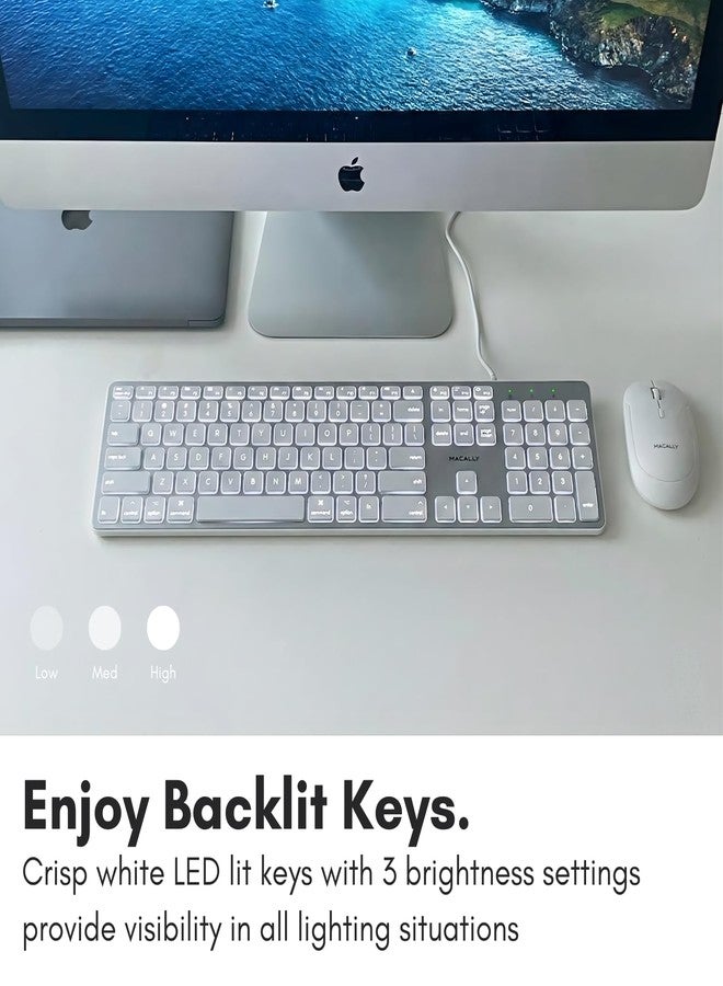 Macally Backlit Wired Keyboard for Mac | Compatible Apple Keyboard with Numeric Keypad | Comfortable All Day Typing USB Keyboard for MacBook Pro/Air, iMac, Mac Mini/Pro - Image 3
