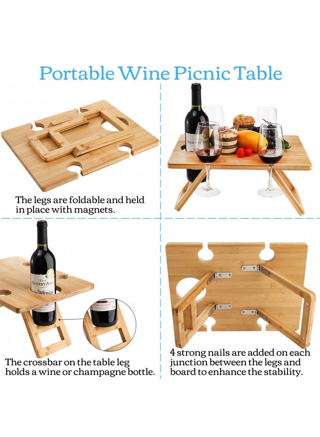 Youeon Youeon Portable Wine Picnic Table with 5 Wine Glasses Holder, Foldable Champagne Picnic Snack Table, Wine and Cheese Table for Picnic, Camping, Park, Beach, Wine Lover Gift  - Image 2