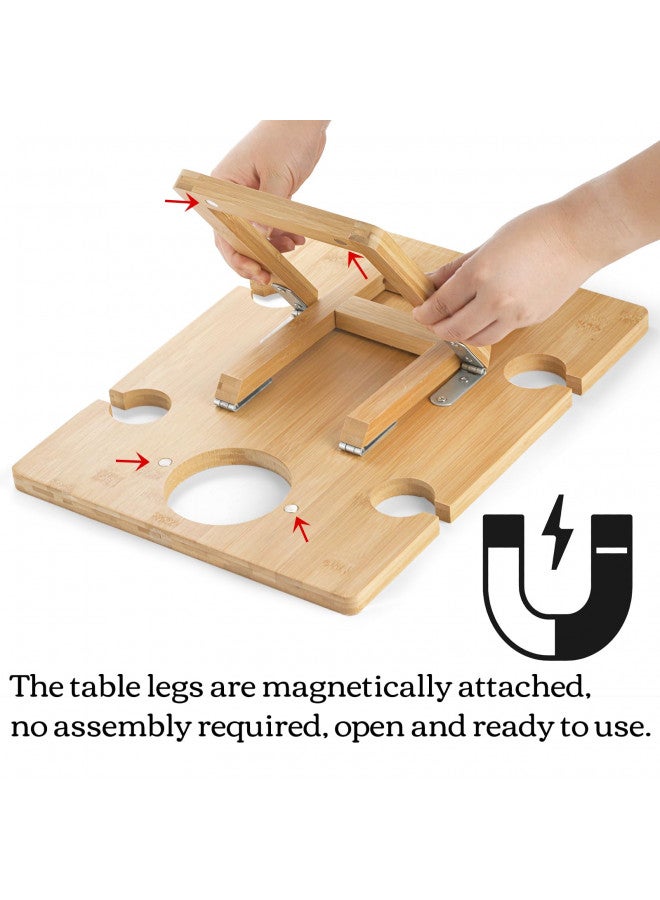 Youeon Youeon Portable Wine Picnic Table with 5 Wine Glasses Holder, Foldable Champagne Picnic Snack Table, Wine and Cheese Table for Picnic, Camping, Park, Beach, Wine Lover Gift  - Image 3