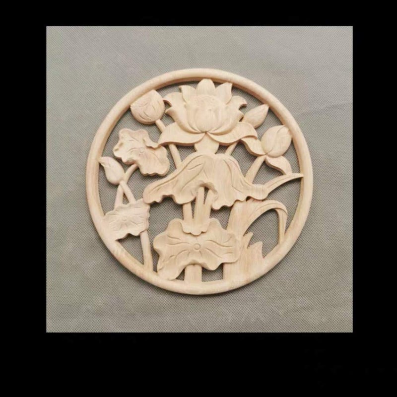 Sourcemall 3pcs Wood Curved Onlay  Lotus  Unpainted Wood Appliques for Home Door - Image 2