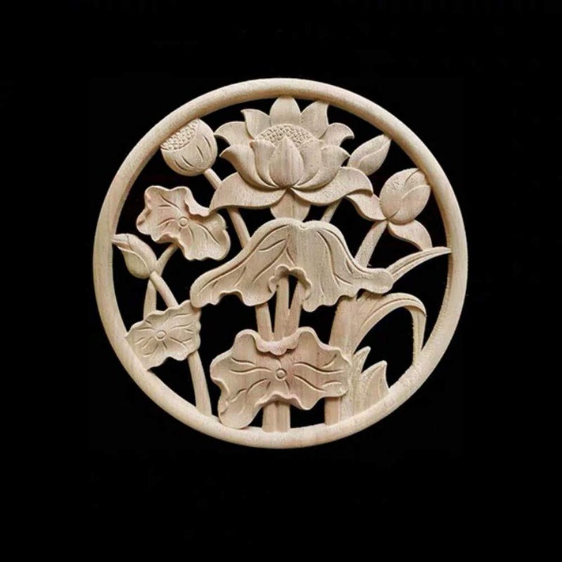 Sourcemall 3pcs Wood Curved Onlay  Lotus  Unpainted Wood Appliques for Home Door - Image 3